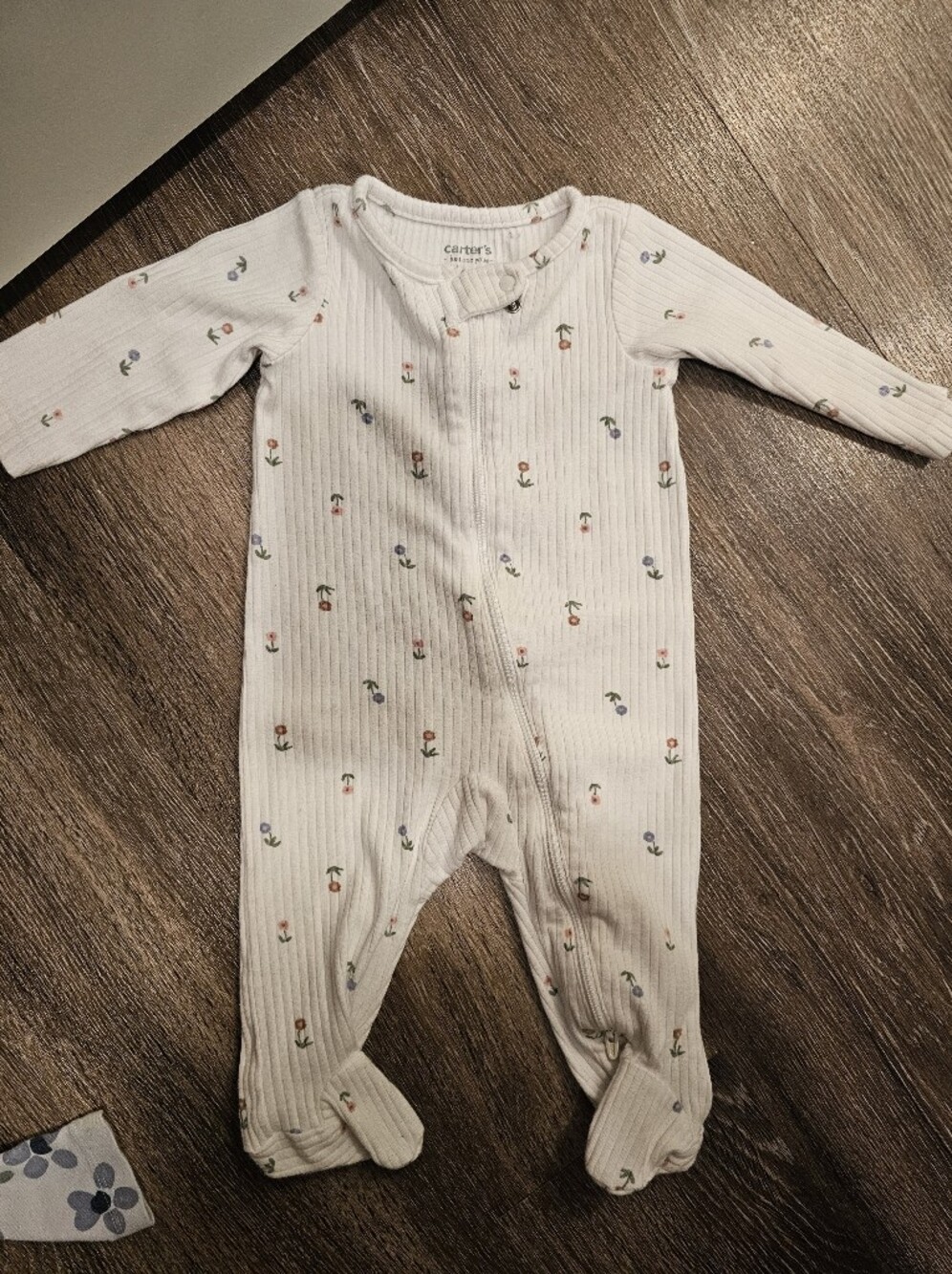 Carter's Cream Ribbed Floral Baby One-Piece